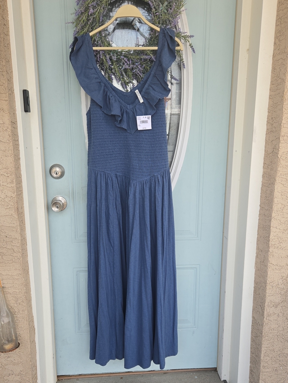 American Eagle Outfitters Blue Smocked Ruffle Top 2025